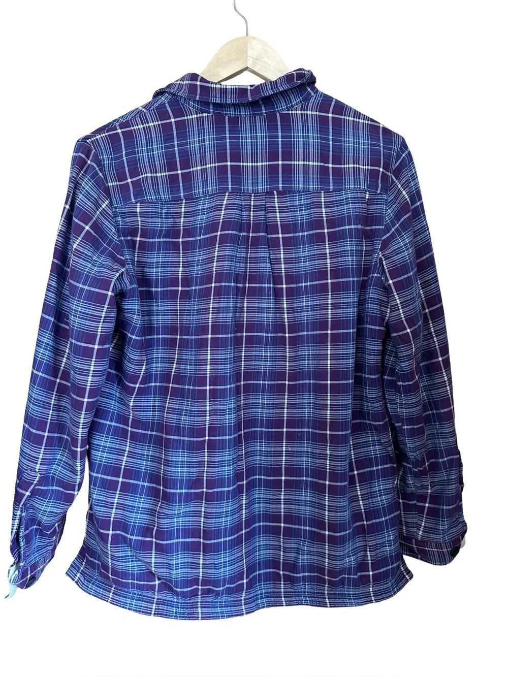LL Bean Fleece Lined Flannel Shirt Purple Plaid Sz S